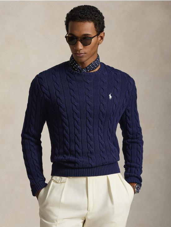 26FW 랄프 로렌 스웨터 Maglia in Cotone a Trecce Blu