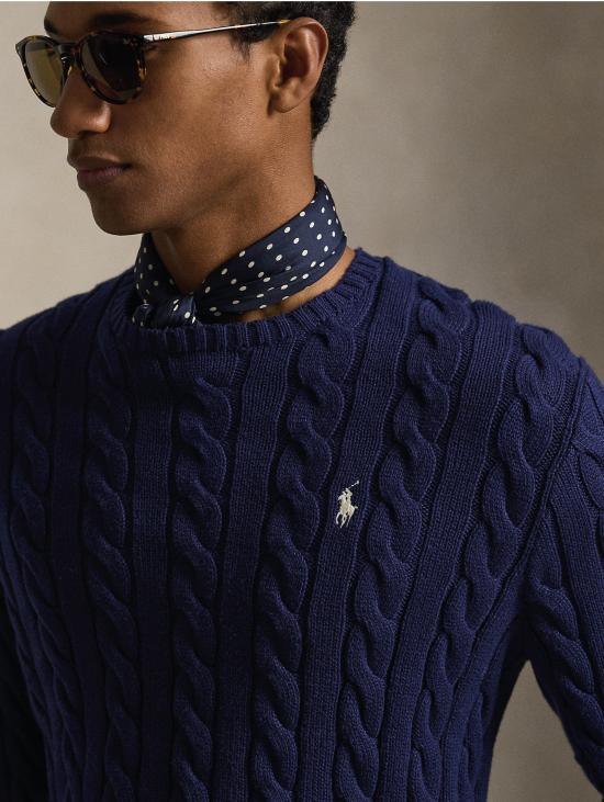 26FW 랄프 로렌 스웨터 Maglia in Cotone a Trecce Blu - RALPH LAUREN