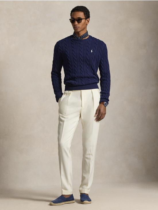 26FW 랄프 로렌 스웨터 Maglia in Cotone a Trecce Blu - RALPH LAUREN