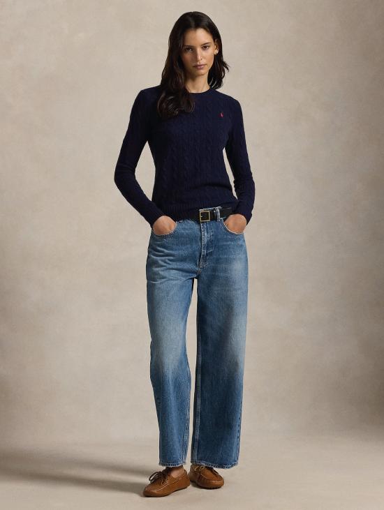 26FW 랄프 로렌 스웨터 캐시미어 블루 소재의 Maglia Linea Dritta a Trecce - RALPH LAUREN