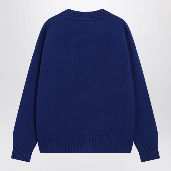 26FW 아미 하트 로고 인타르시아 V넥 가디건 UKC367U018 Blue - AMI