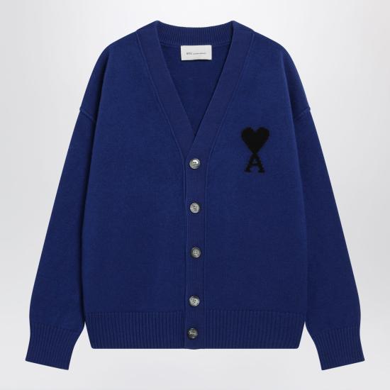26FW 아미 하트 로고 인타르시아 V넥 가디건 UKC367U018 Blue