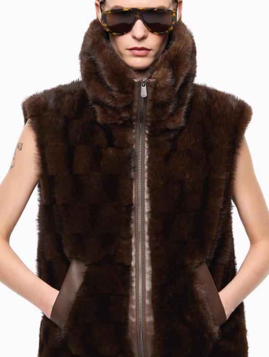  핑코 베스트 Gilet Effetto Pelliccia con Zip Visone - PINKO