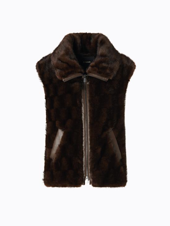  핑코 베스트 Gilet Effetto Pelliccia con Zip Visone - PINKO