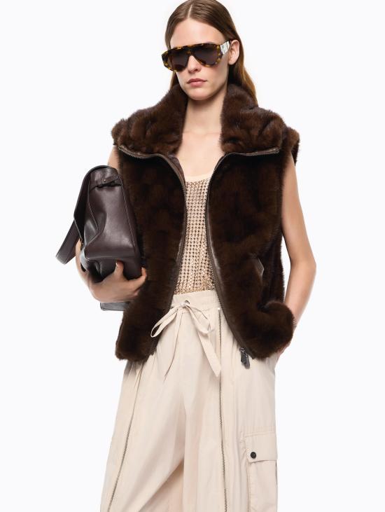  핑코 베스트 Gilet Effetto Pelliccia con Zip Visone