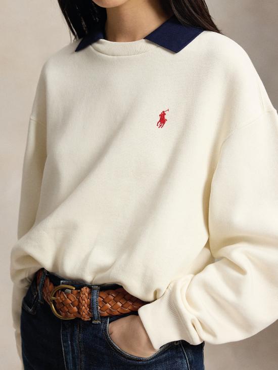 26FW 랄프 로렌 탑 펠파 지르콜로 콘 콜로 폴로 아플리카토 크레마 - RALPH LAUREN