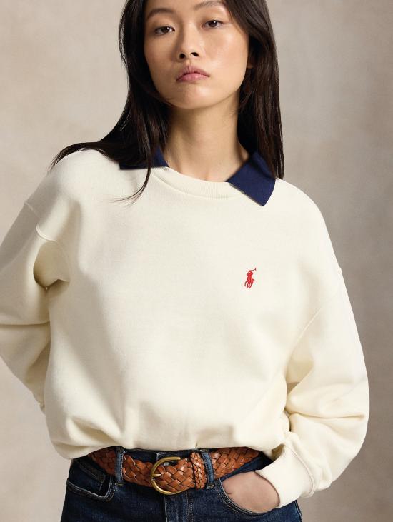 26FW 랄프 로렌 탑 펠파 지르콜로 콘 콜로 폴로 아플리카토 크레마 - RALPH LAUREN