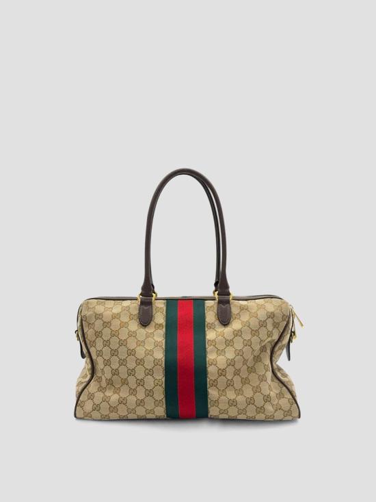 26FW 구찌 보르세토 GG 캔버스 라지 보스턴백 866734FAFV9 9653 VNT SAND DK BRO VRV - GUCCI