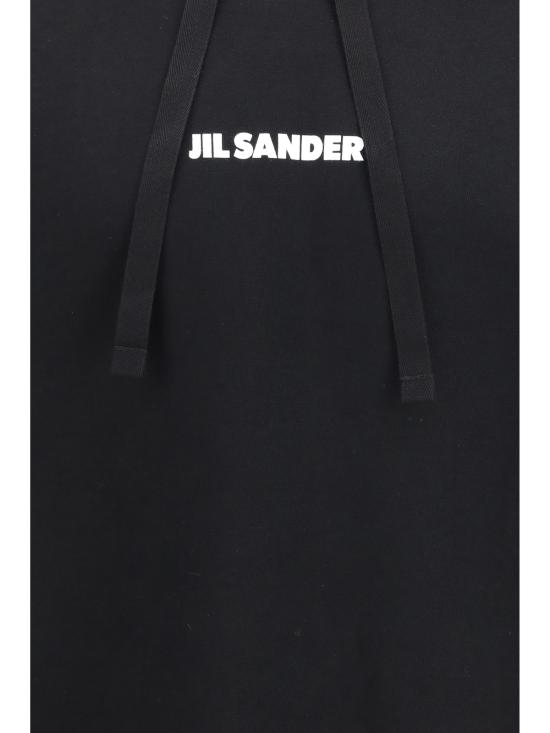  질샌더 긴팔 티셔츠 질 샌더 코튼 로고 디테일 후드티 블랙 - JIL SANDER