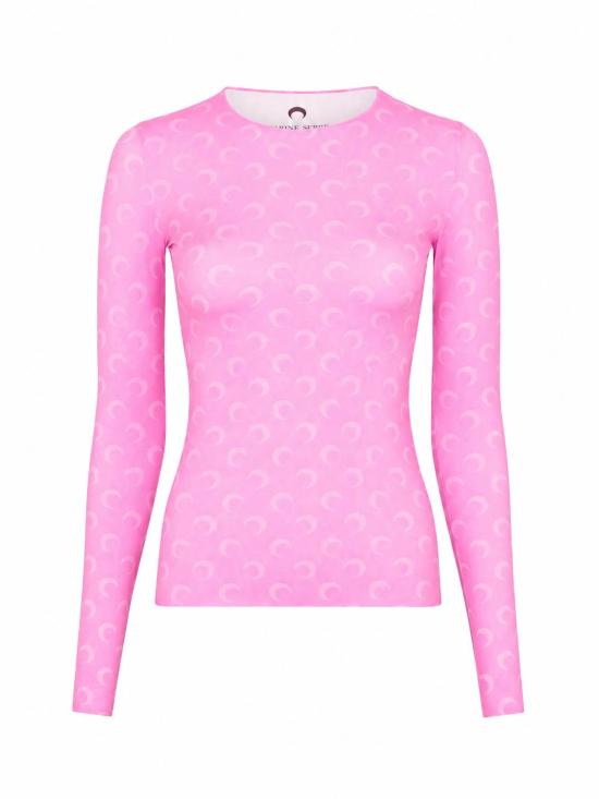 26FW 마린세르 크레센트 문 프린트 긴팔 티셔츠 WTS006ACJER0001 PK30 PINK