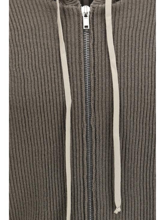  릭 오웬스 긴팔 티셔츠 골지 버진 울 니트 후드티 더스트 - RICK OWENS