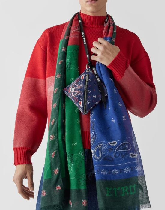  에트로 가방 페이즐리 프린트 로고 파우치 백 블루 - ETRO