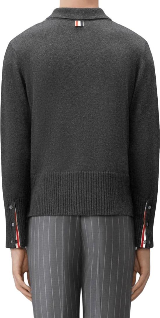 26FW 톰브라운 폴로 티셔츠 THOMBROWNEMKP166AY10189822IN1BABYCABLEMERINOWOOL4BARPOLOSHIRTPOLOSHIRTSKNITGREYDESSIN - THOM BROWNE