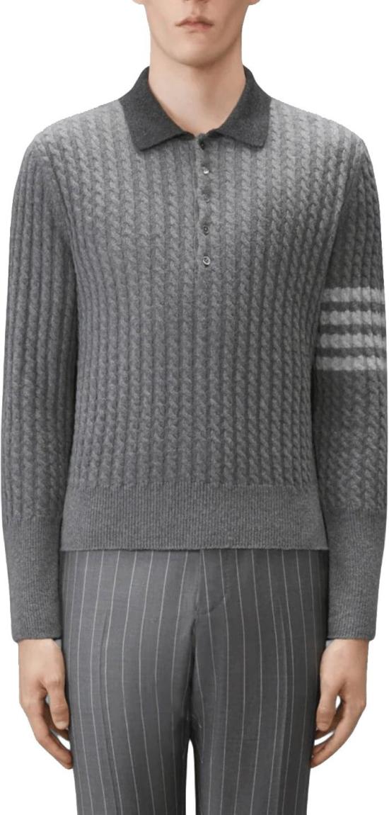 26FW 톰브라운 폴로 티셔츠 THOMBROWNEMKP166AY10189822IN1BABYCABLEMERINOWOOL4BARPOLOSHIRTPOLOSHIRTSKNITGREYDESSIN - THOM BROWNE