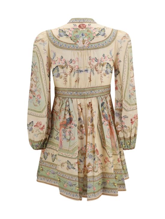  짐머만 숏 원피스 지머만 로즈라이트 미니 드레스 린넨 세이지 태피스트리 플로럴 - ZIMMERMANN