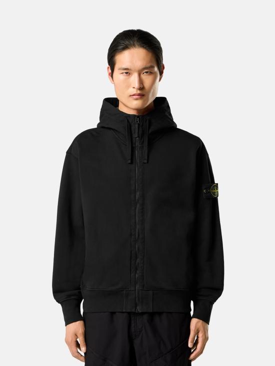 26FW 스톤 아일랜드 오가닉 코튼 플리스 와펜 집업 후드 티셔츠 L2S156100009S0051 V0029 BLACK - STONE ISLAND
