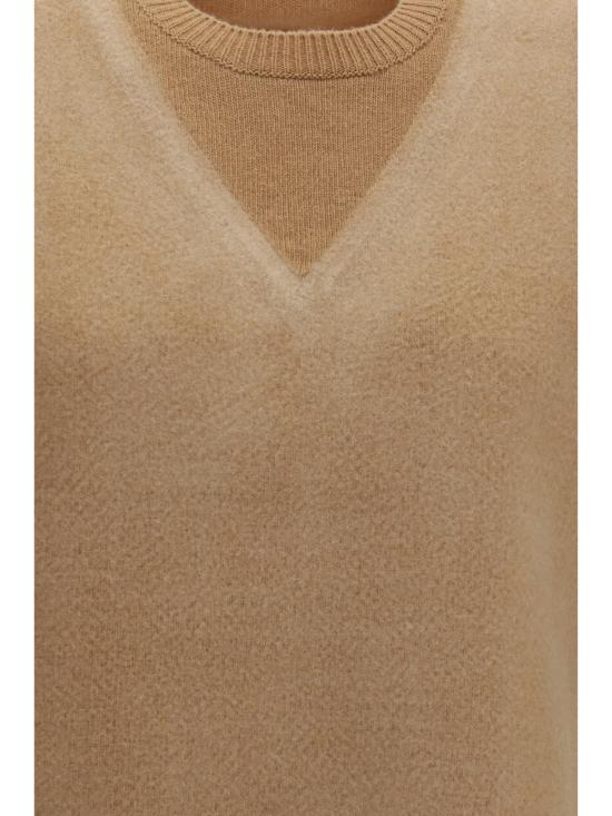  마르지엘라 베스트 Maison Margiela 더블 레이어 울 니트 조끼 카멜/에크루 - MAISON MARGIELA