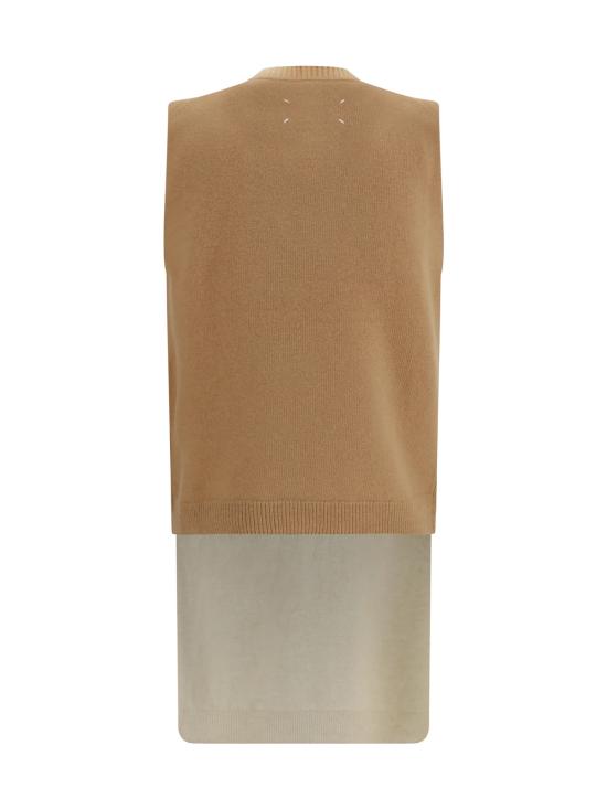  마르지엘라 베스트 Maison Margiela 더블 레이어 울 니트 조끼 카멜/에크루 - MAISON MARGIELA