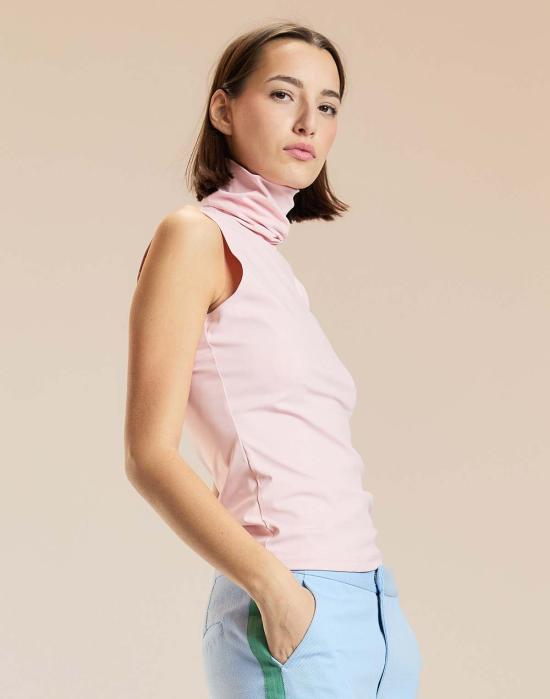  신시아 로리 민소매 티셔츠 신시아 로울리 서튼 민소매 터틀넥 탑 핑크 - CYNTHIA ROWLEY