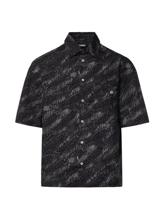 26FW 자크뮈스 반팔 셔츠 SHM00634AW00691 9FS PRINT ALLOVER FISH BLACK