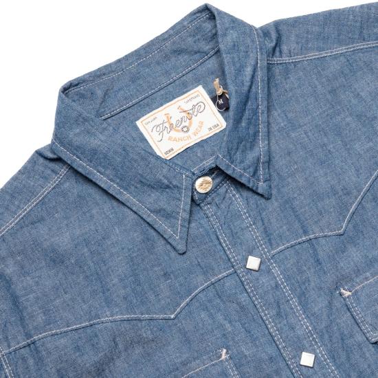  프리노트 클로스 데님 셔츠 캘리코 웨스턴 긴팔  더스티 블루 - FREENOTE CLOTH