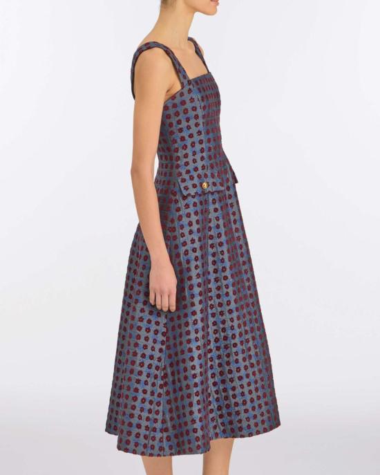  MARKARIAN 롱 원피스 마카리안 버디 미디 드레스, 청록색/버건디 자카드 - OTHER BRANDS