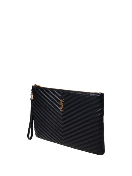 26FW 생로랑 마틀라세 레더 골드 모노그램 도큐먼트 홀더 440222 CWU01 1000 NERO - SAINT LAURENT