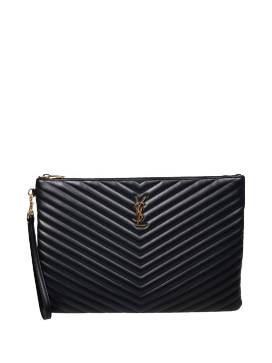 26FW 생로랑 마틀라세 레더 골드 모노그램 도큐먼트 홀더 440222 CWU01 1000 NERO