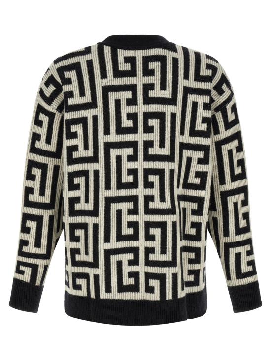 26FW 발망 니트웨어 모노그램 매크로 가디건 스웨터 및 가디건 화이트/블랙 - BALMAIN