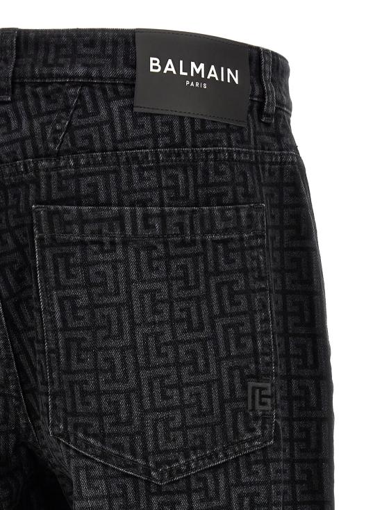 26FW 발망 데님 팬츠 모노그램 패턴 블랙 진 - BALMAIN