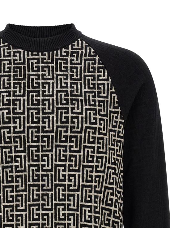 26FW 발망 니트웨어 PB 모노그램 메쉬 스웨터 및 가디건 (화이트/블랙) - BALMAIN