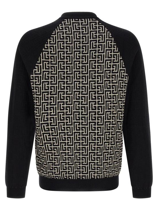 26FW 발망 니트웨어 PB 모노그램 메쉬 스웨터 및 가디건 (화이트/블랙) - BALMAIN