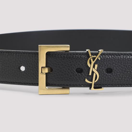 26FW 생로랑 카산드라 그레인 레더 스퀘어 버클 벨트 634437 DTI0W 1000 NERO - SAINT LAURENT