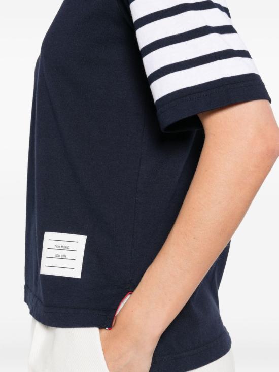 26FW 톰브라운 저지 다이애그널 숏슬리브 티셔츠 FJS102G 07862 415 NAVY DOM - THOM BROWNE
