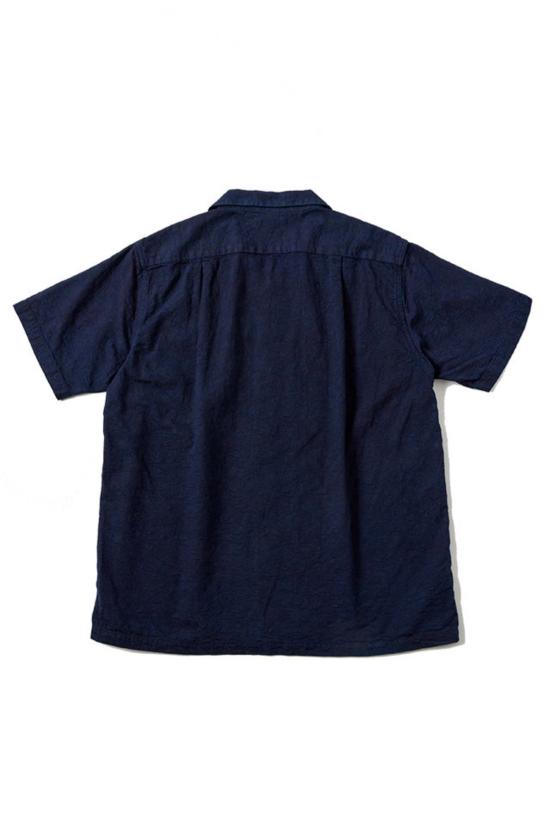  퓨어 블루 재팬 반팔 셔츠 유기농 면 자카드 오픈 칼라 플라워  인디고 - PURE BLUE JAPAN