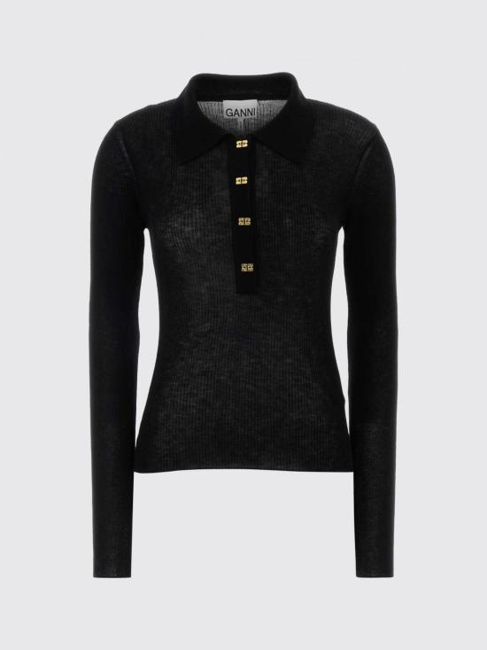 26SS 가니 폴로 티셔츠 A1070260 099 Black - GANNI