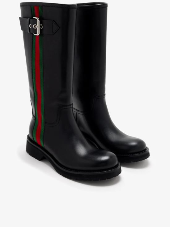26FW 구찌 웹 디테일 레더 바이커 부츠 A00344 AAGSL Black - GUCCI