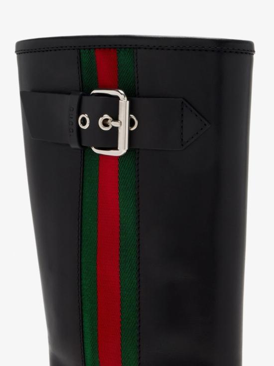 26FW 구찌 웹 디테일 레더 바이커 부츠 A00344 AAGSL Black - GUCCI