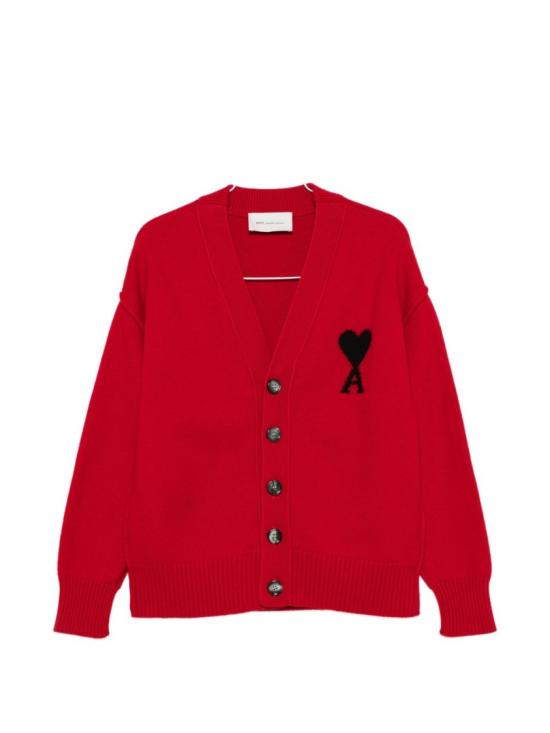 26FW 아미 하트 로고 인타르시아 V넥 가디건 UKC367 018 A252 Red