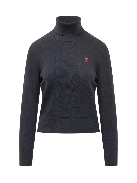 26FW 아미 스몰 하트 로고 울 터틀넥 스웨터 FKS827001 414 MARINE ROUGE