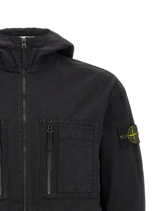 26FW 스톤 아일랜드 오가닉 코튼 립스톱 후드 오버셔츠 L2S151200011S0211V0029 Black - STONE ISLAND