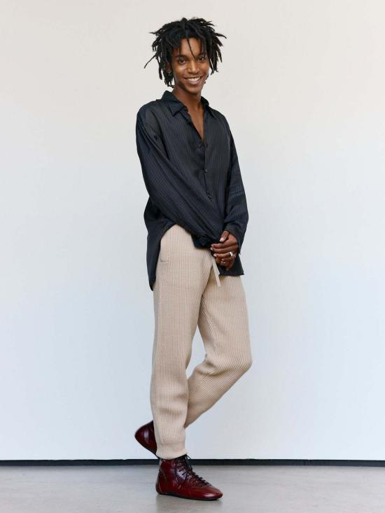  드리스 반 노튼 긴팔 셔츠 Dries Van Noten 스트라이프 쿠프로 크룸  다크 브라운 - DRIES VAN NOTEN