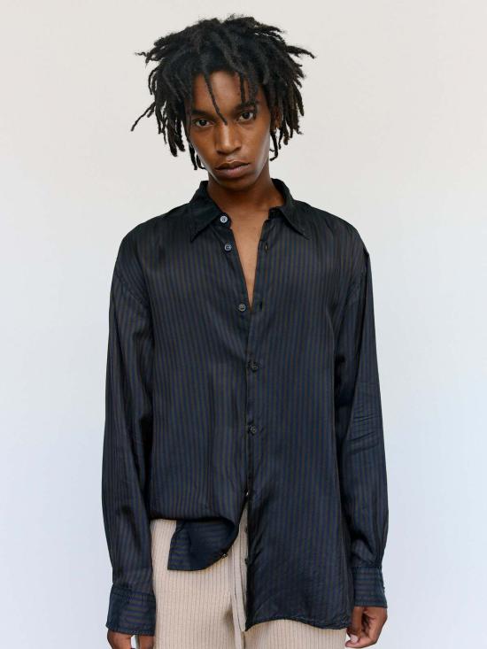  드리스 반 노튼 긴팔 셔츠 Dries Van Noten 스트라이프 쿠프로 크룸  다크 브라운