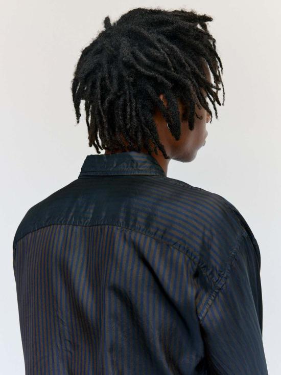  드리스 반 노튼 긴팔 셔츠 Dries Van Noten 스트라이프 쿠프로 크룸  다크 브라운 - DRIES VAN NOTEN