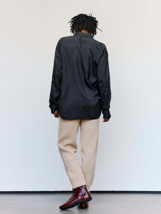  드리스 반 노튼 긴팔 셔츠 Dries Van Noten 스트라이프 쿠프로 크룸  다크 브라운 - DRIES VAN NOTEN