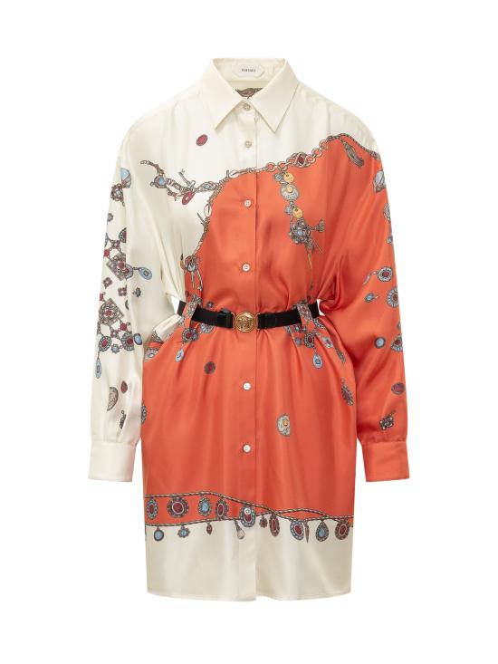 26FW 베르사체 미디 원피스 10254951A18636 5O360 ORANGE WHITE GOLD