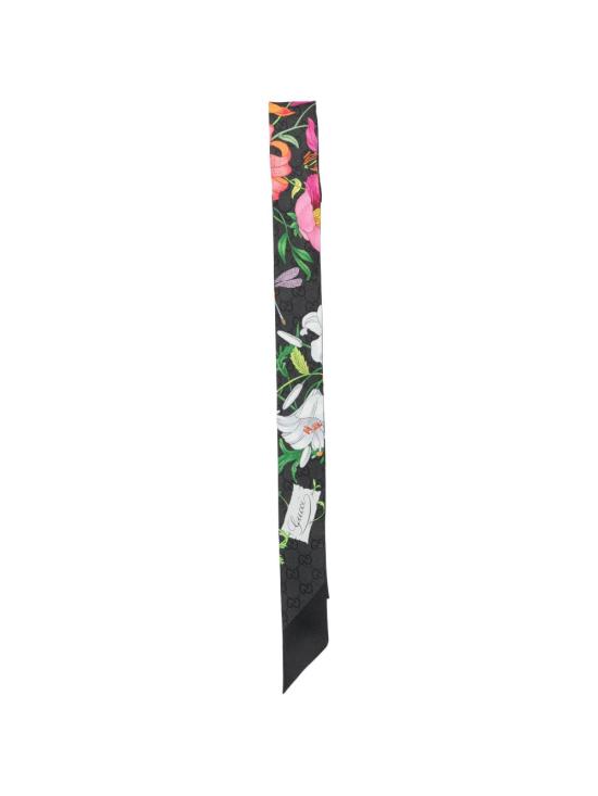 26FW 구찌 프린트 실크 리본 스카프 874776 3G001 1060 BLACK DOM