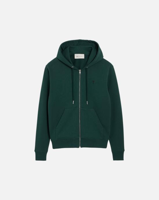  아미 스몰 하트 로고 코튼 후드 집업 HSW765 730 A258 BOTTLE GREEN BLACK