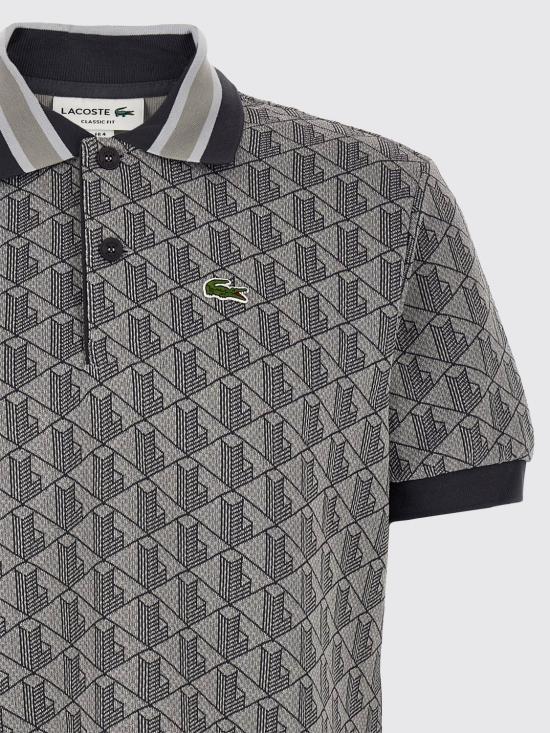 26SS 라코스테 스트라이프 칼라 모노그램 자카드 폴로 티셔츠 DH1417 41I Grey - LACOSTE