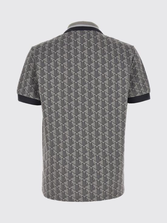 26SS 라코스테 스트라이프 칼라 모노그램 자카드 폴로 티셔츠 DH1417 41I Grey - LACOSTE